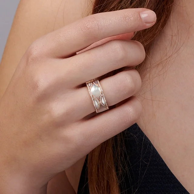 Close up of Mother of Pearl Diamond Wide City Band