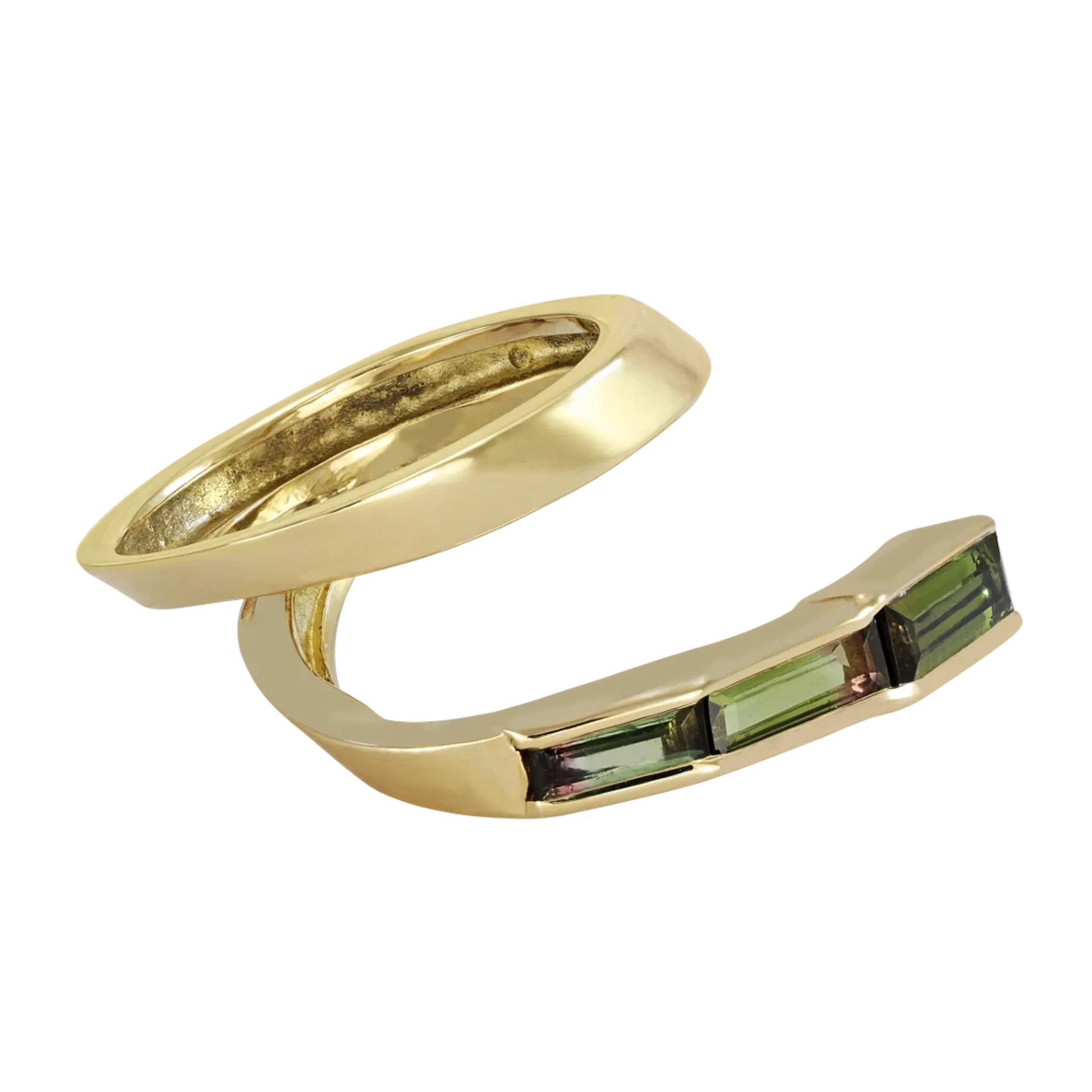 Side image of the Swirl Yellow Gold Ring with Tourmaline designed by Thierry Vendome
