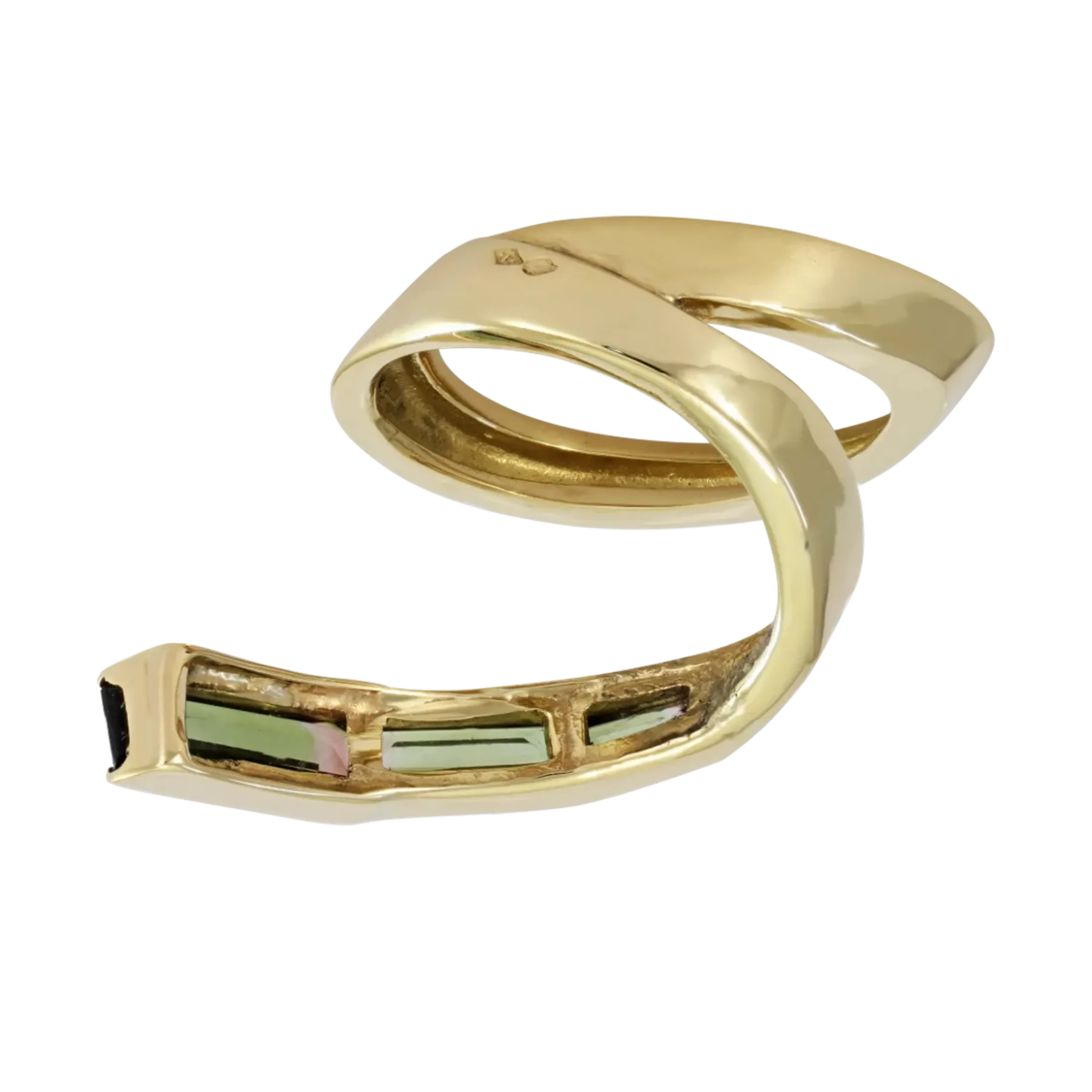 Back image of the Swirl Yellow Gold Ring with Tourmaline designed by Thierry Vendome