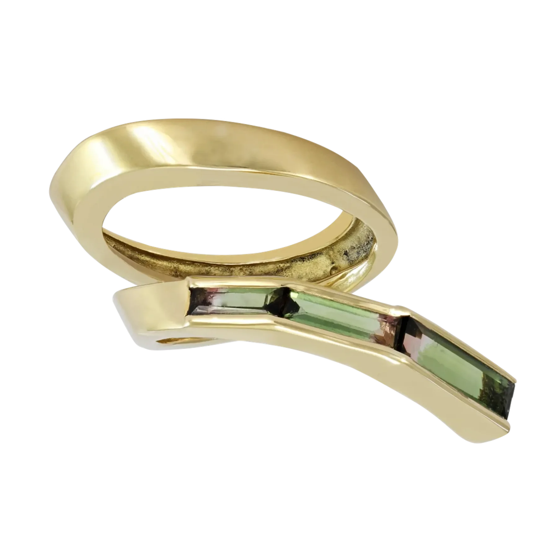Side image of the Swirl Yellow Gold Ring with Tourmaline designed by Thierry Vendome