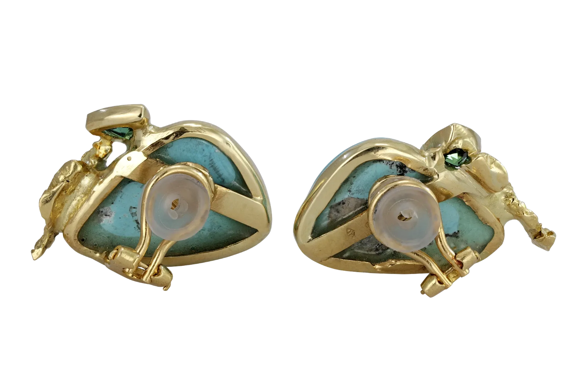 Back of the Turquoise Branch Yellow Gold Earrings with Green Tourmaline designed by Thierry Vendôme