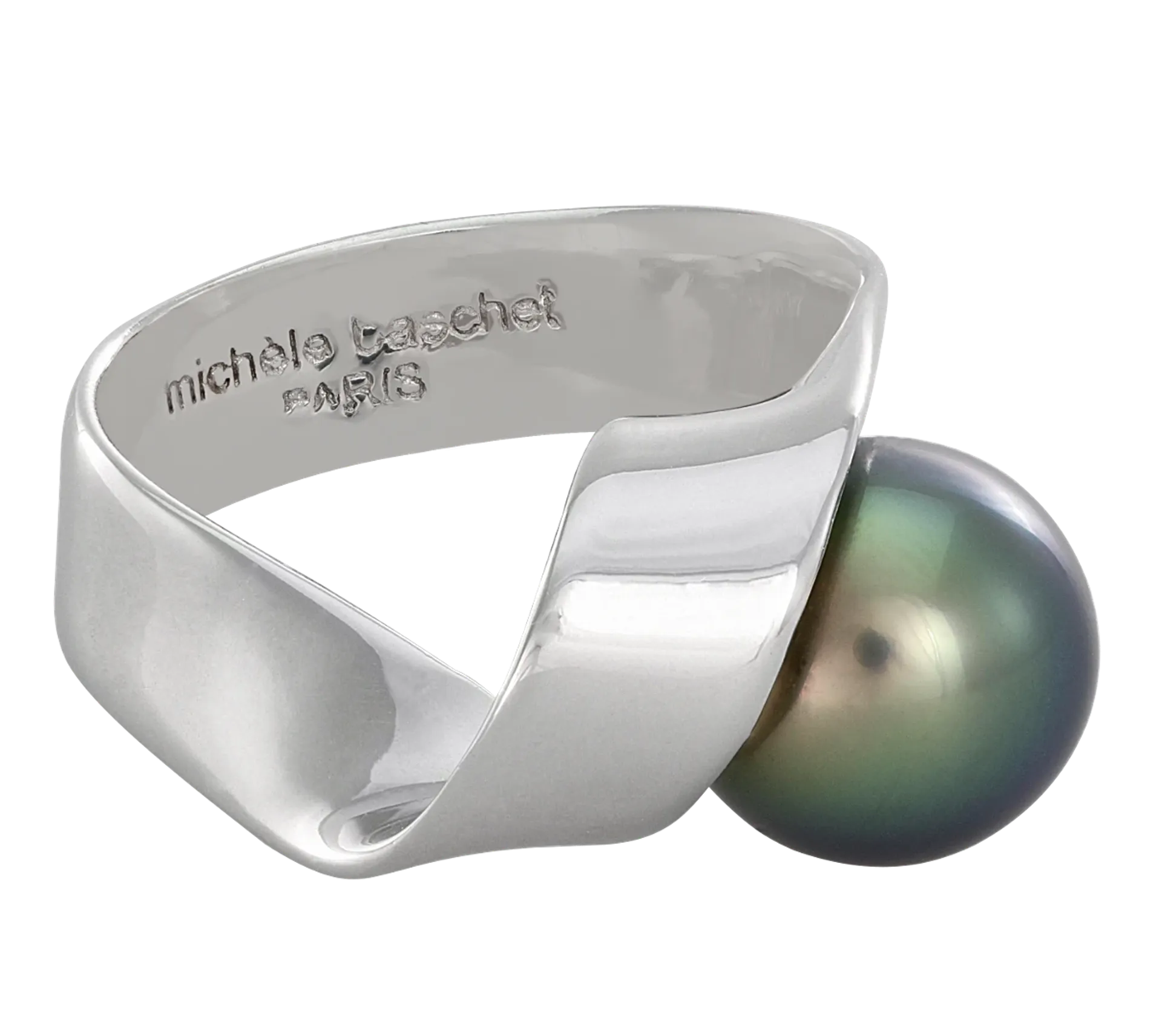 Side of the Tahitian Pearl Knot White Gold Ring designed by Michèle Baschet