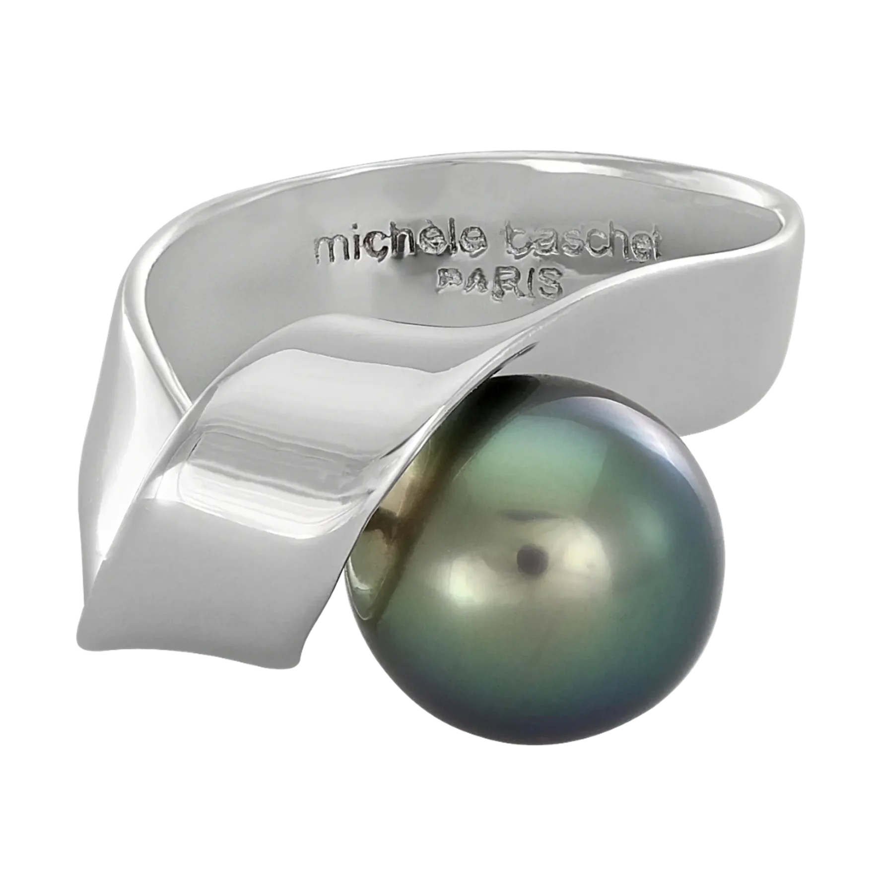 Side of the Tahitian Pearl Knot White Gold Ring designed by Michèle Baschet