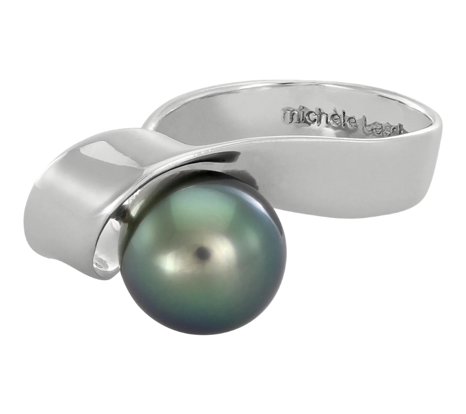 Side image of the Tahitian Pearl Knot White Gold Ring designed by Michèle Baschet