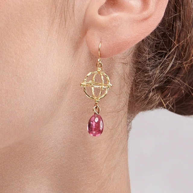 Close up of Tourmaline Astrolabe Earrings