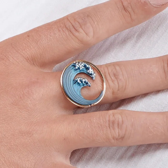 Close up of Blue Titanium Hokusai Ring