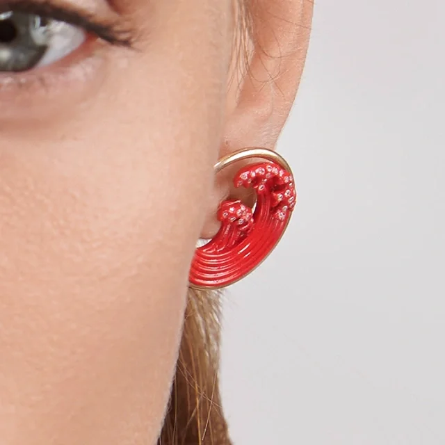 Close up of Red Titanium Hokusai Studs