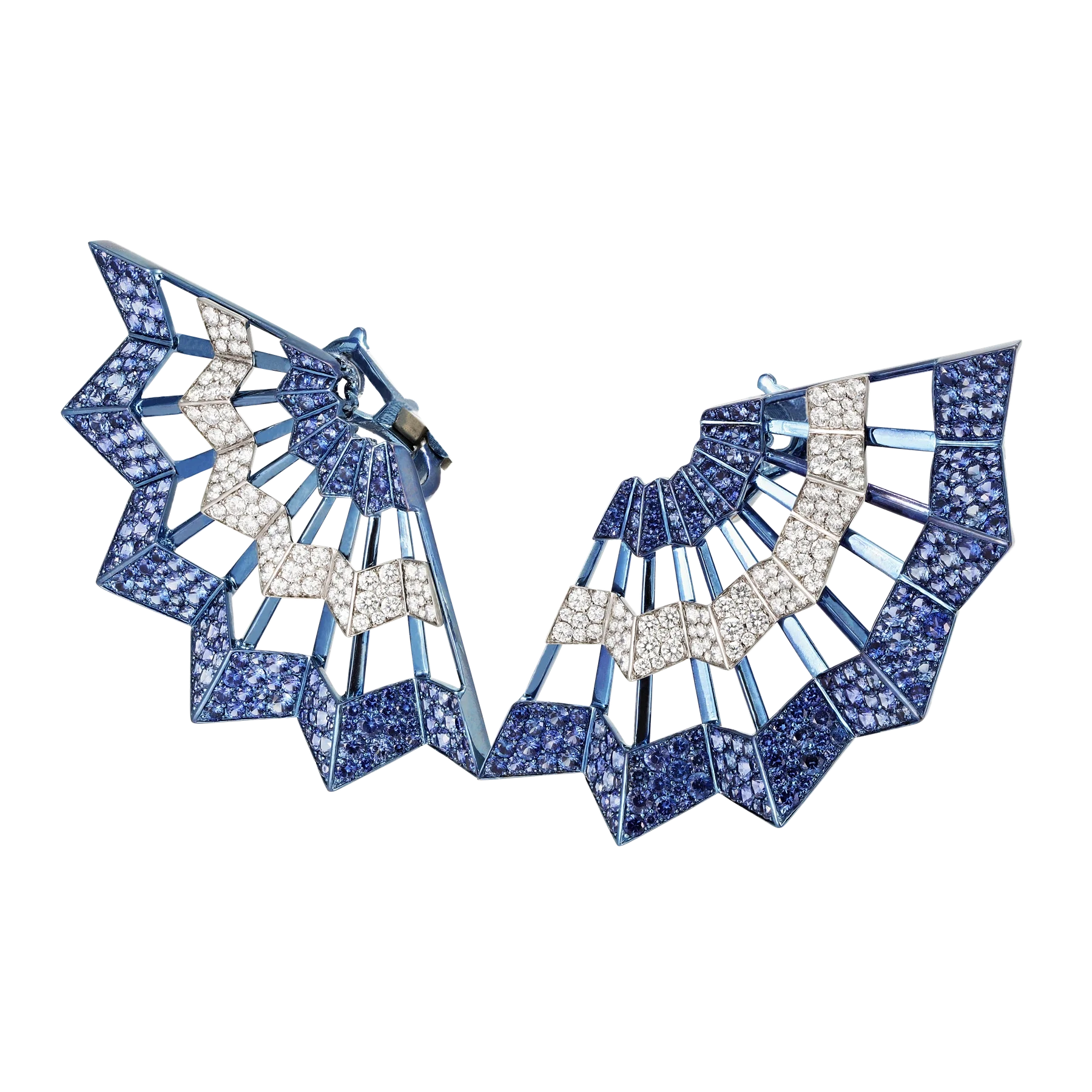 Side of Diamond and Sapphire Titanium Dragonfly Earrings