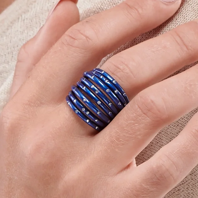 Close up of Shooting Star Blue Titanium Ring 2