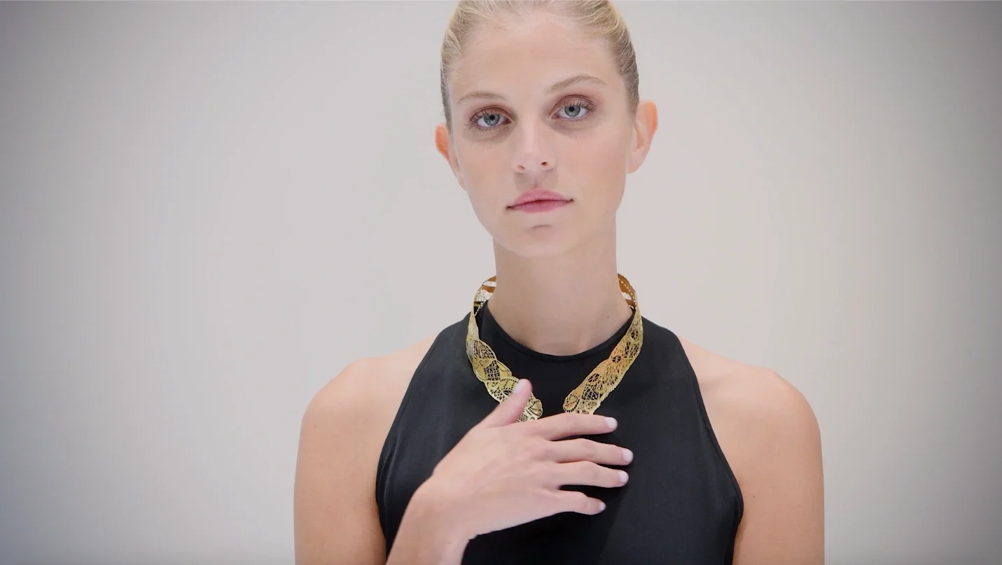 Gold Lace Heart Collar by Sara Bran
