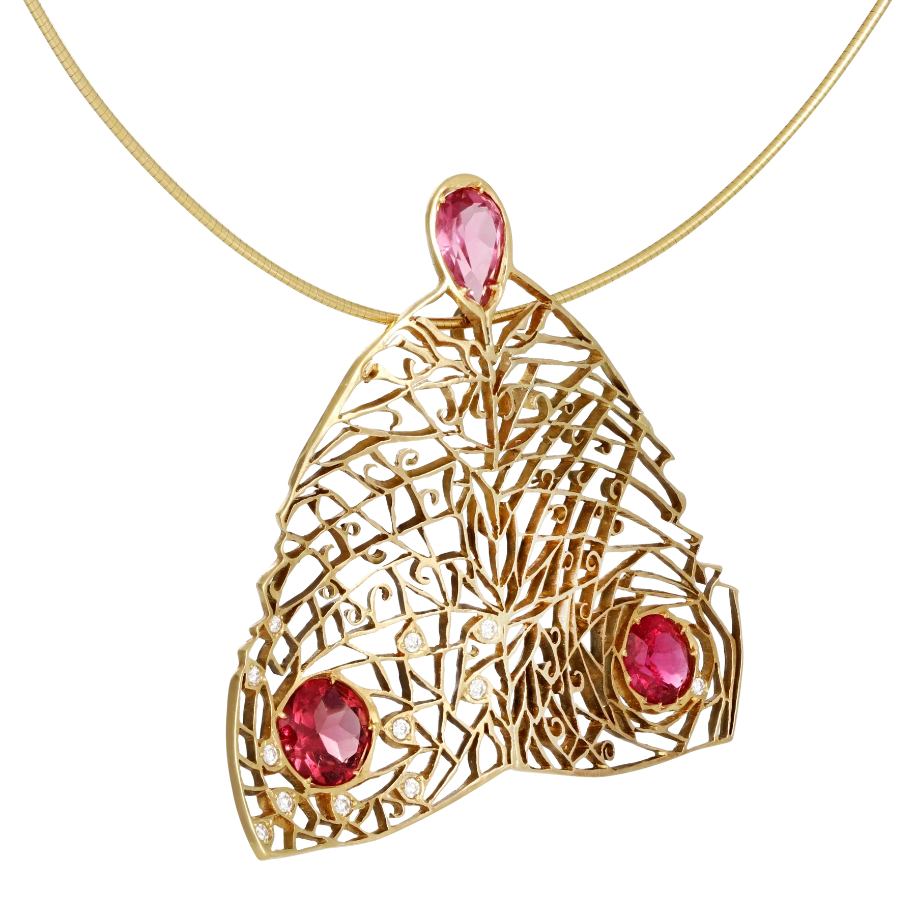 Side image of Pink Tourmaline Butterfly Lace Pendant