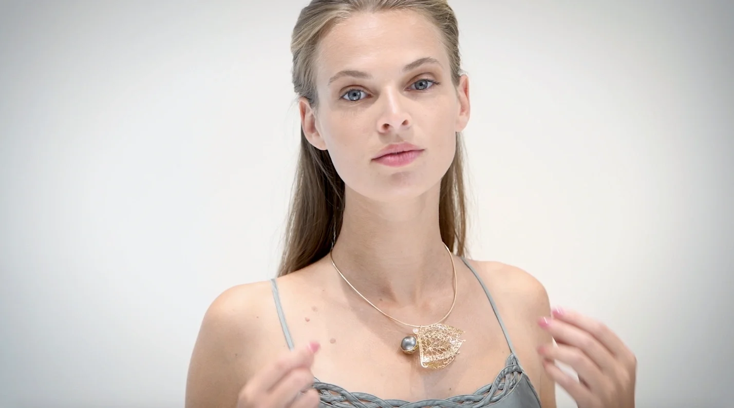 Butterfly Tahitian Pearl Lace Pendant by Sara Bran