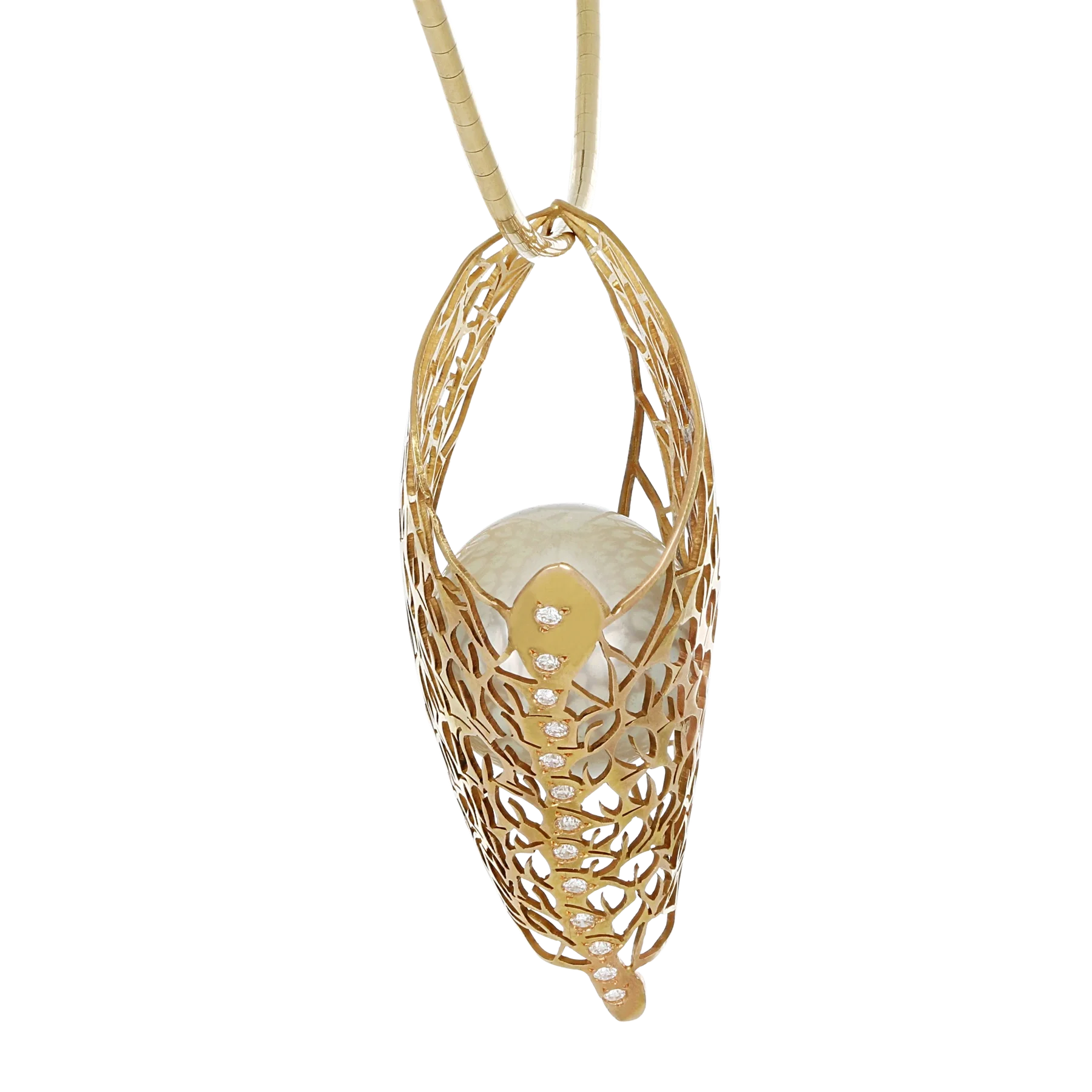 Side image of Leaf Butterfly South Sea Pearl Lace Pendant