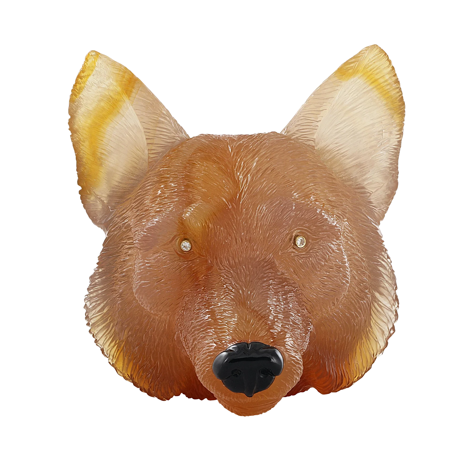 1 - Front of Idar-Oberstein Agate Wolf Head by Emil Becker